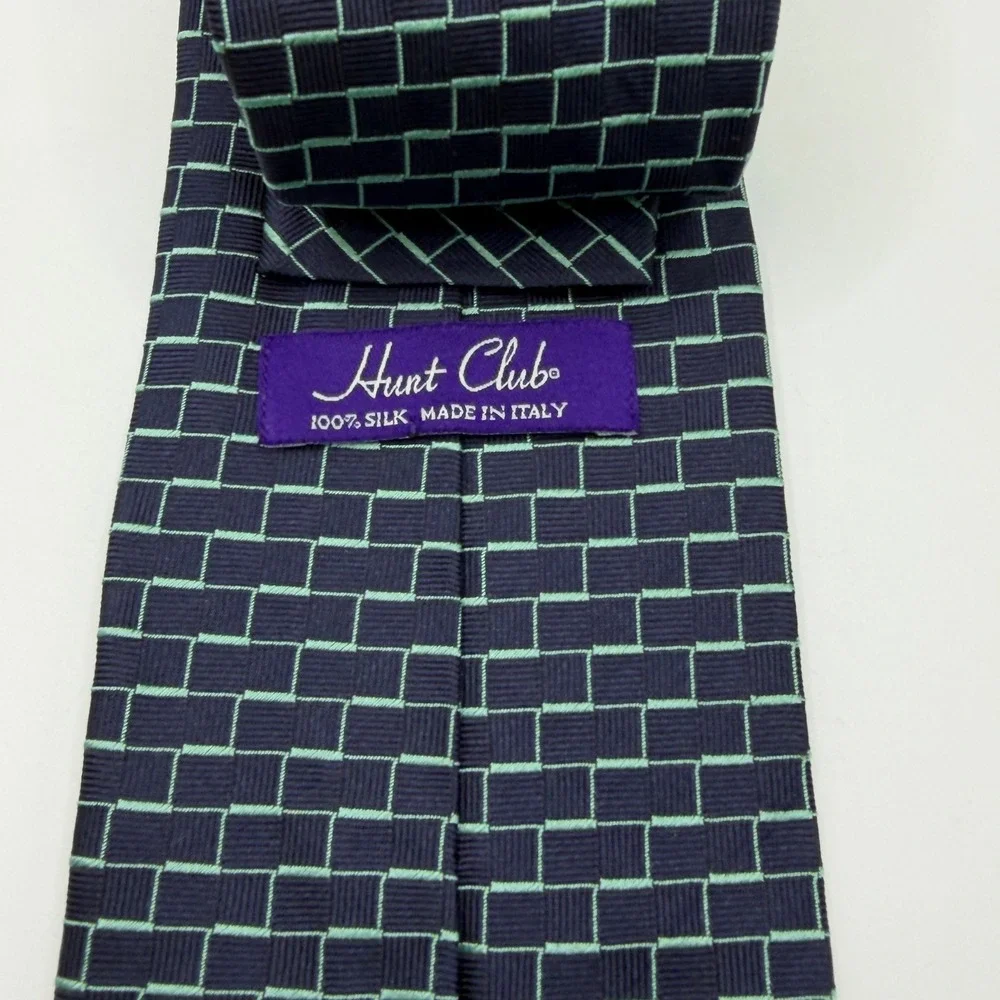 Hunt Club Necktie Mens OS Navy Blue Excellent Silk Geometric Made in Italy Tie